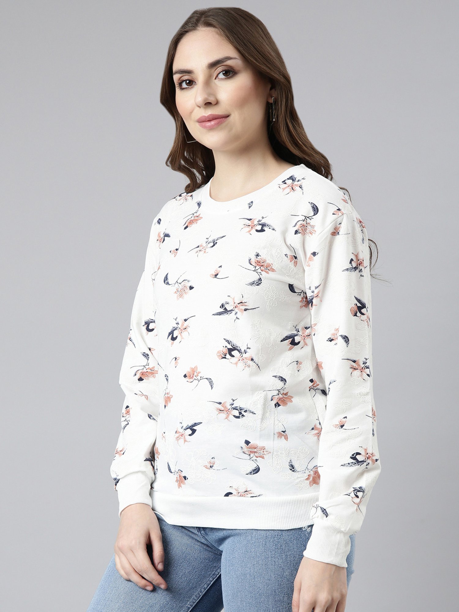 SHOWOFF White Floral Print Sweatshirt