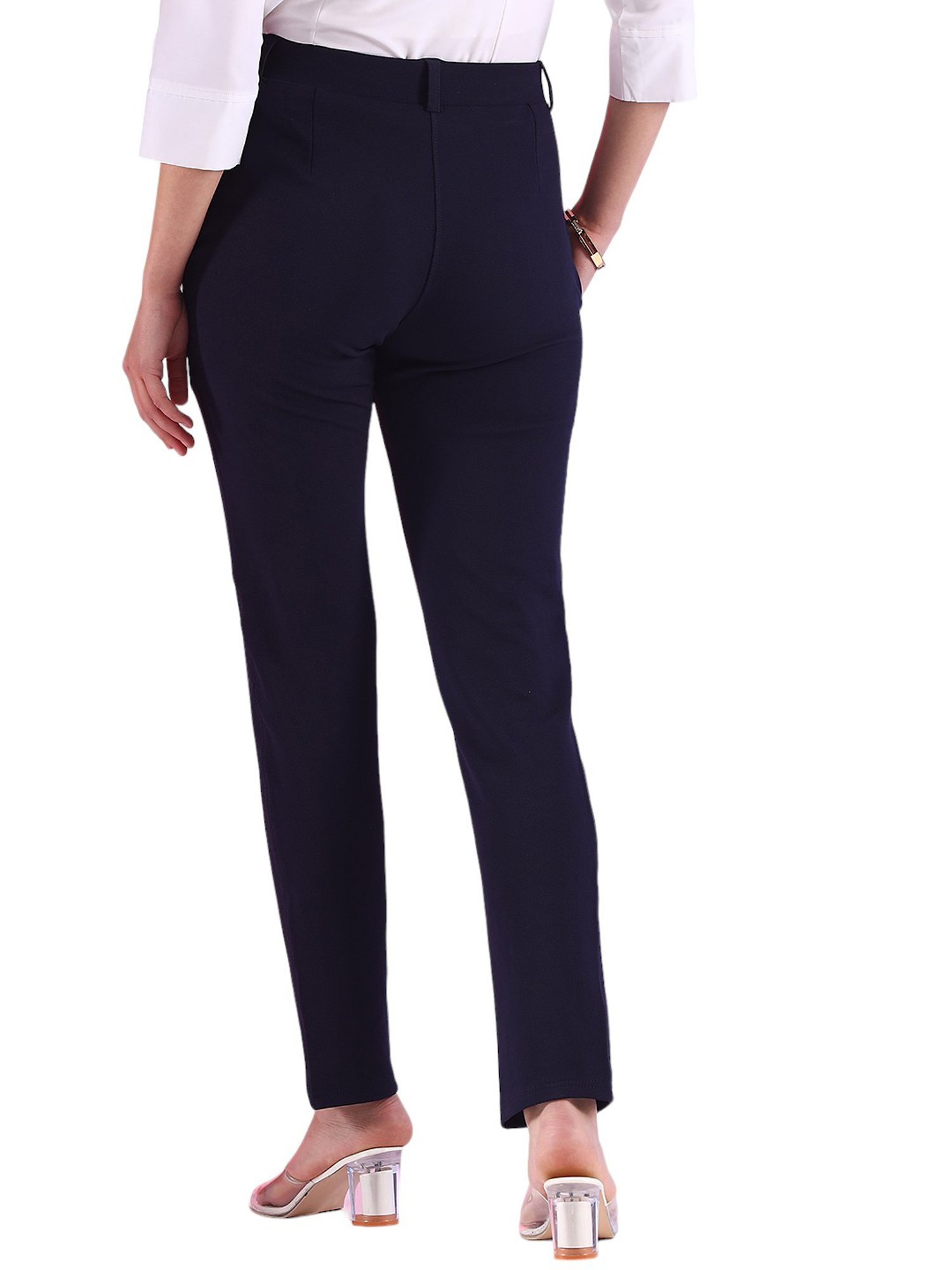 FITHUB Navy Slim Fit High Rise Trousers
