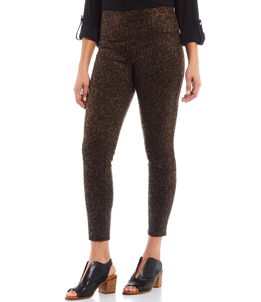 Slim Factor by Investments Faux Suede Scuba Leopard Print Wide Waistband Pull-On Leggings