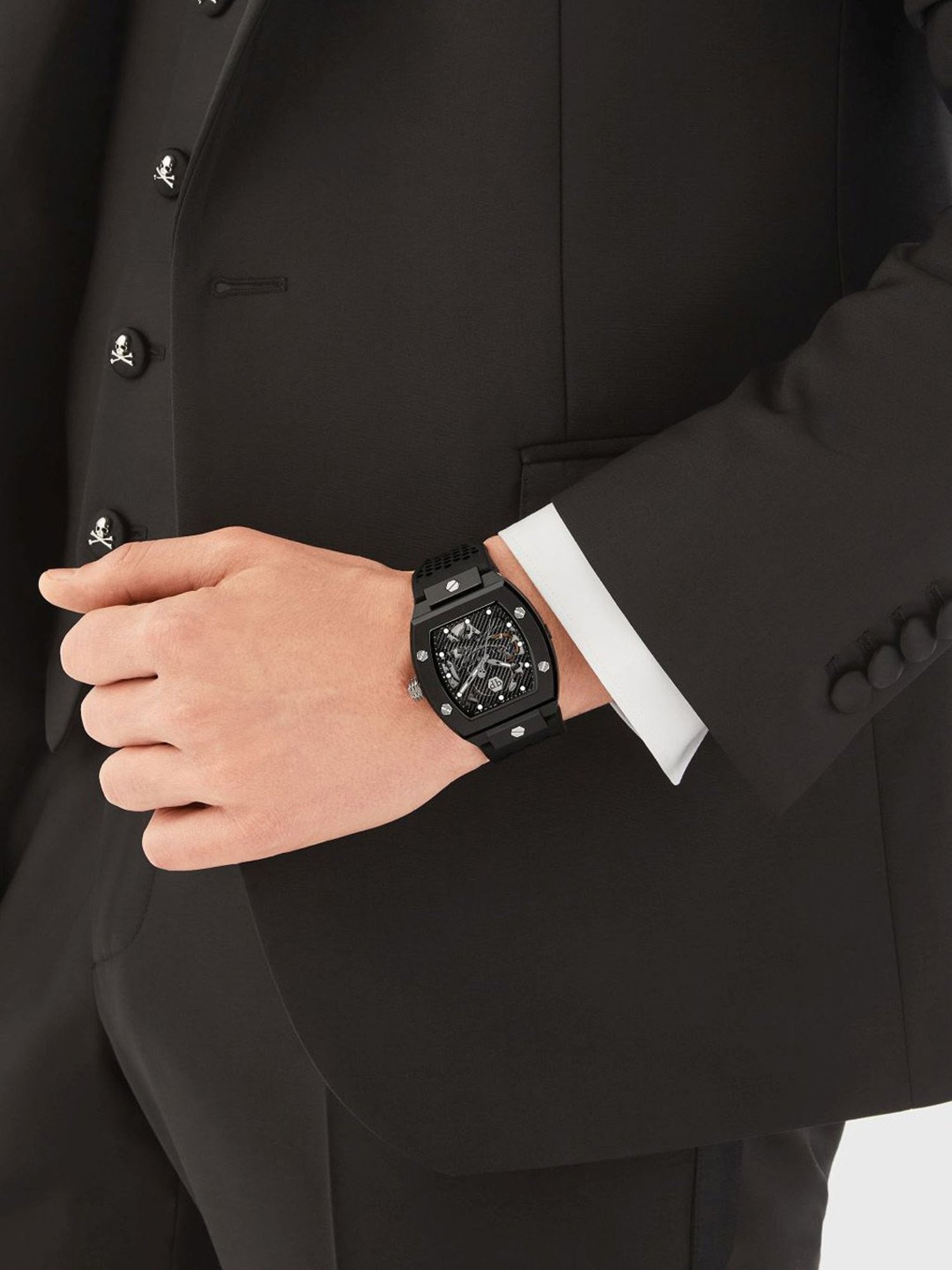 PHILIPP PLEIN The Skeleton Ecoceramic Men Black Rectangle Dial Analog Watch - PWVBA0423