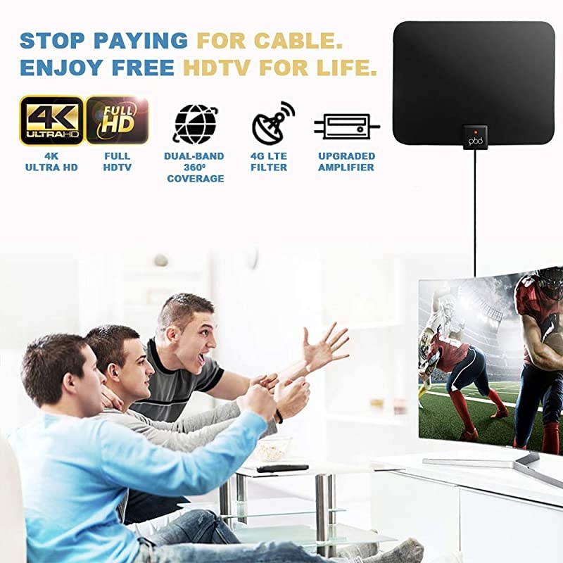 Digital Amplified Indoor HD TV Antenna - Amplifier Signal Booster & 13ft Coax Cable - Support 4K 1080p VHF UHF Freeview Television Local Channels