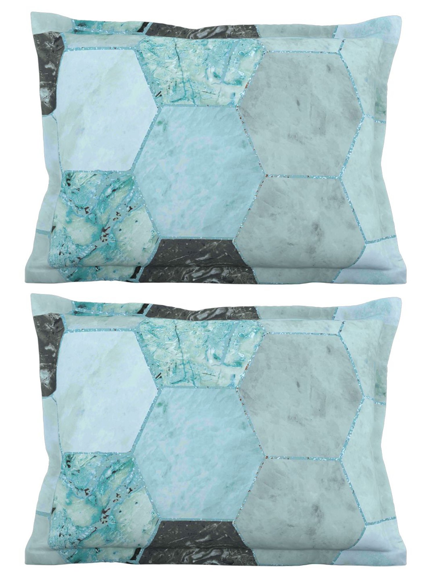 Petal Home Hexagon Teal 300 TC Cotton Pillow Covers - Set of 2