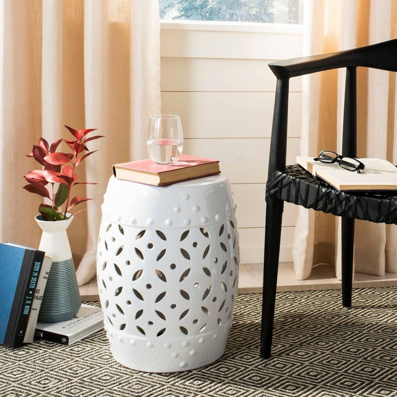 White Lattice Coin Garden Stool - White - Safavieh