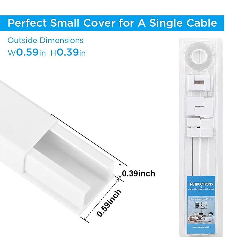 Channel Cable Concealer CMC03 Cord Cover Wall Cable Management System 250quot Cable Hider Raceway Kit for a Power Cord Ethernet Cable Speaker Wire 16X L157in W059in H039in White
