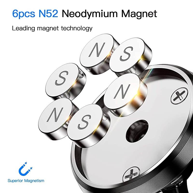 Magnetic Phone Mount for Dashboard,  [Strong Magnets6] Phone Holder for Car, 360&deg; Adjustable Black Alloy Car Mount, Magnetic Phone Holder for Car