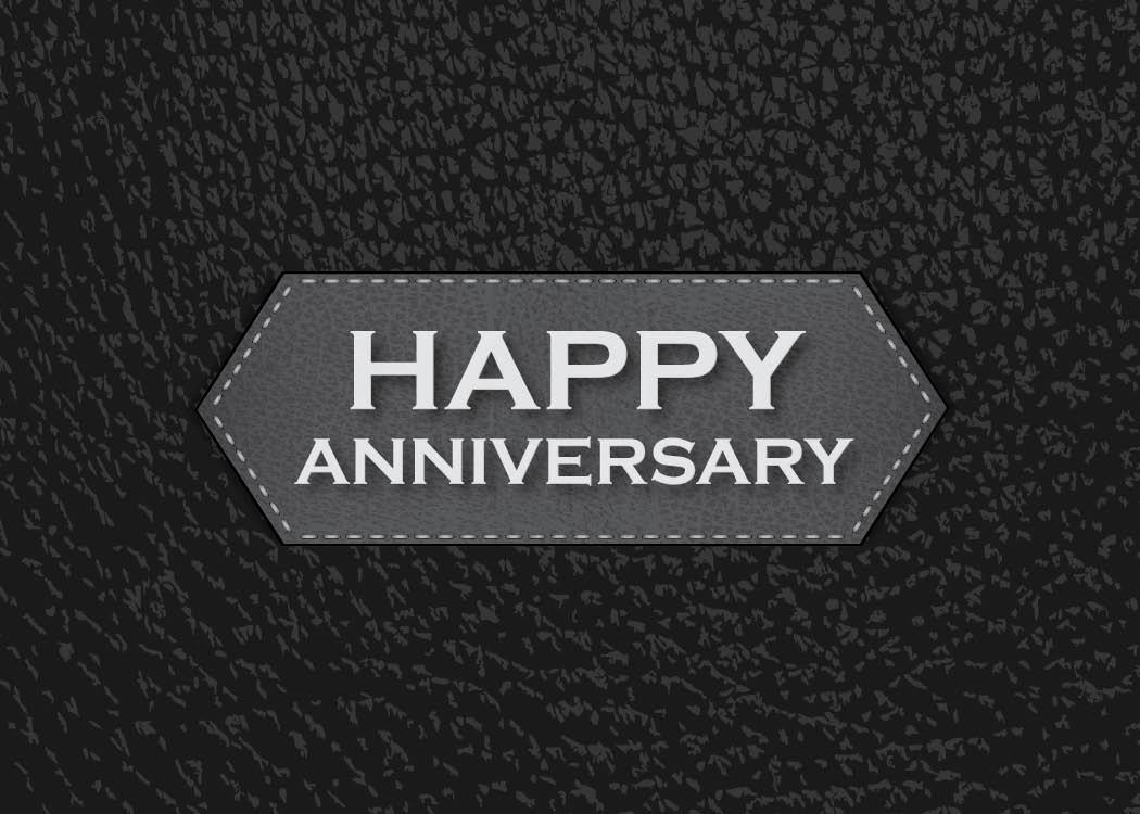 Anniversary Greeting Cards - A1702. Business Greeting Card Featuring Happy Anniversary on a Black Background with Leather Design. Box Set Has 25 Greeting Cards and 26 Bright White Envelopes.