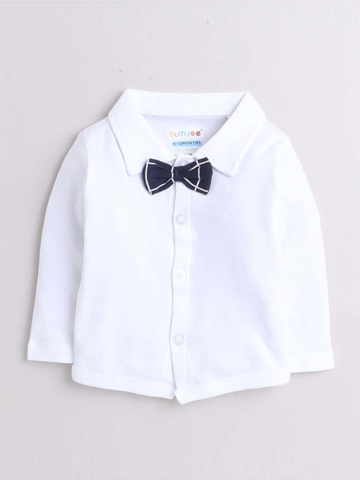 Bumzee Kids White & Navy Cotton Regular Fit Full Sleeves Shirt Set