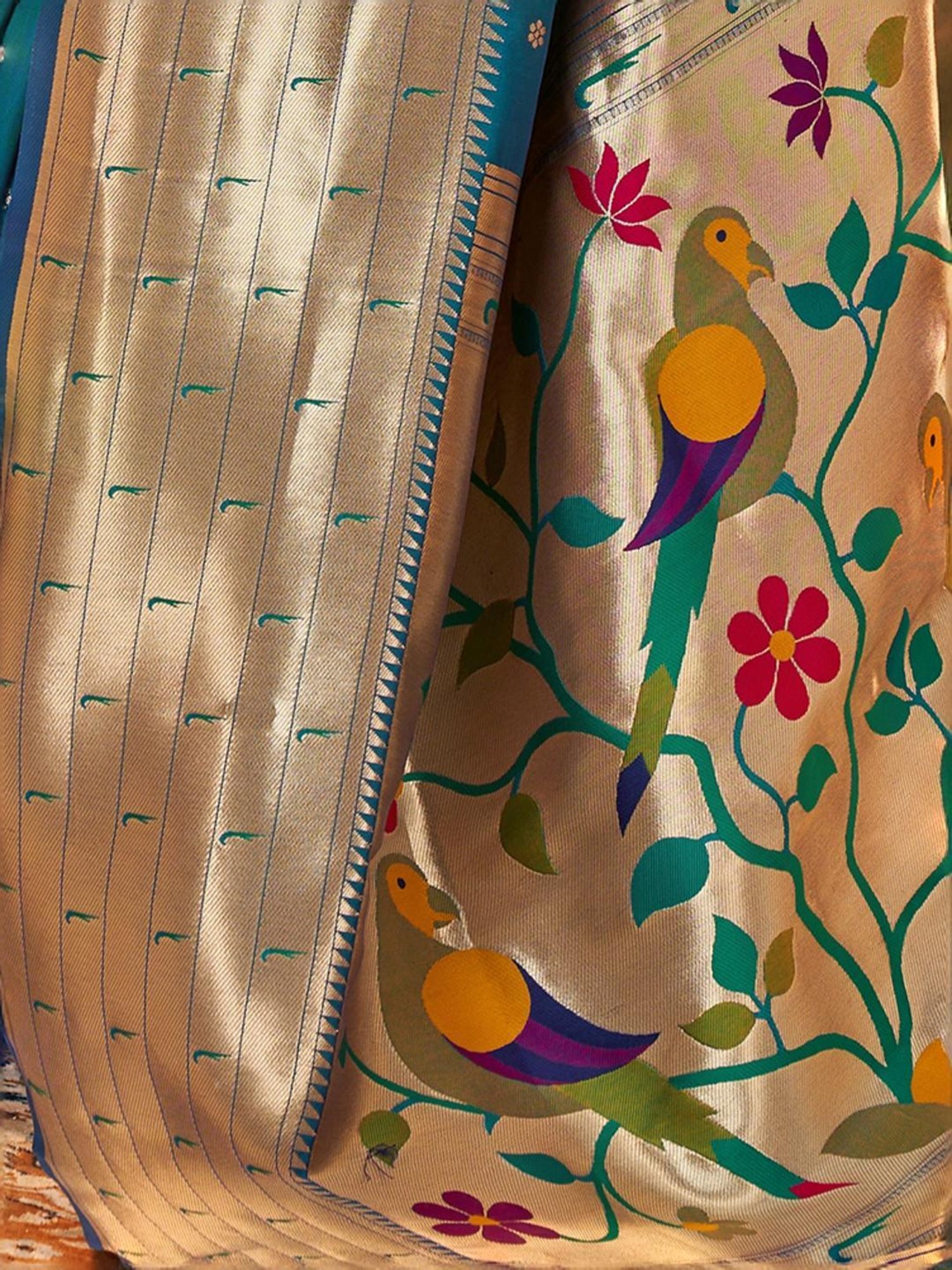 Unnati Silks Grey Cotton Printed Saree With Unstitched Blouse