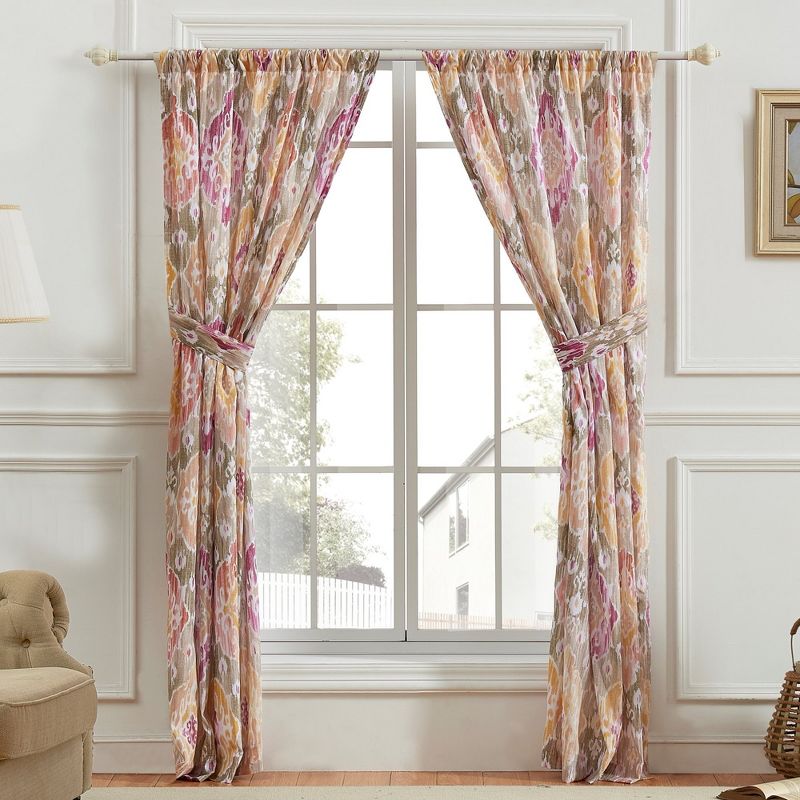 Barefoot Bungalow Ibiza Medallions & Fashionable 4-Piece Window Panel & Tie Back With 3" Rod Pocket - 42X84" Blush