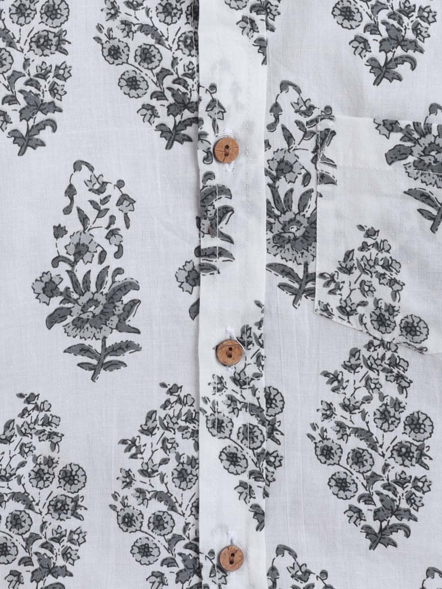 The Magic Wand Kids White & Black Cotton Floral Print Full Sleeves Shirt