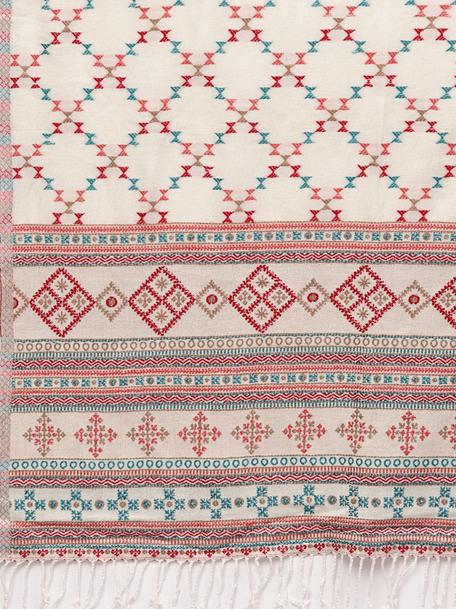 Indo Era White Woven Pattern Stole