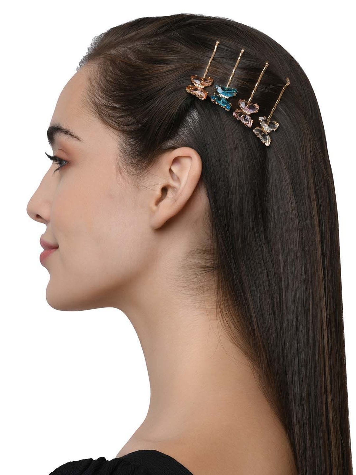 Accessorize London Golden Embellished Hair Clips - Pack of 4