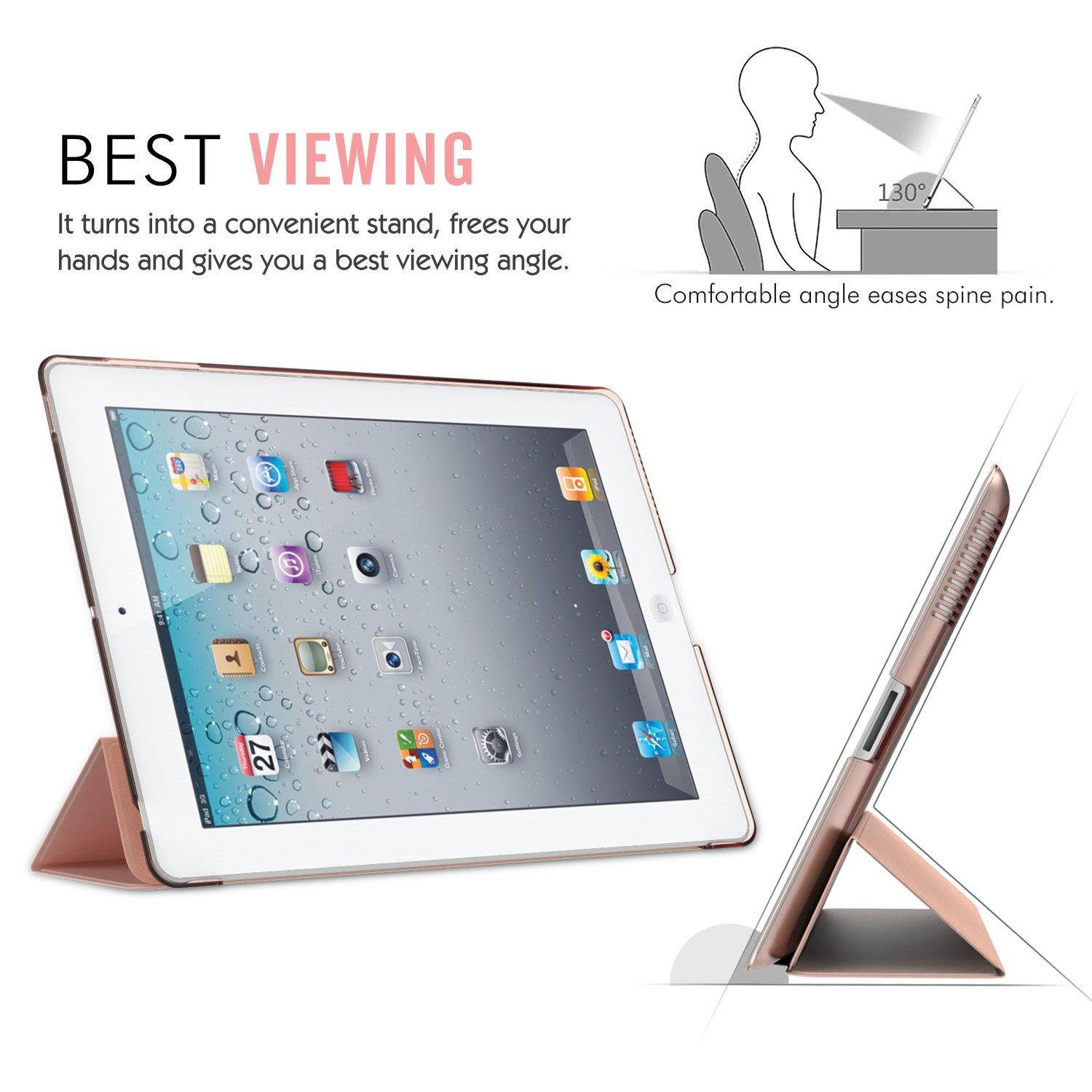 MoKo Case for iPad 2/3 / 4 - Ultra Lightweight Slim Smart Shell Stand Cover with Translucent Frosted Back Protector for iPad 2 / The New iPad 3 (3rd Gen) / iPad 4, Rose Gold (with Auto Wake/Sleep)