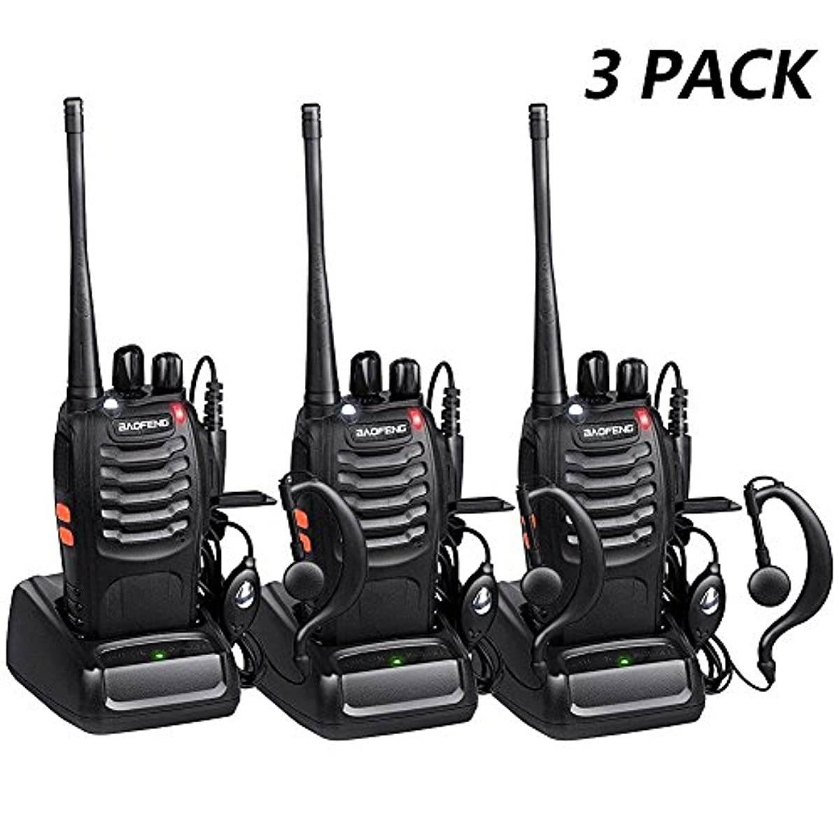 Baofeng Two Way Radios Long Range FRS Walkie Talkies with Earpiece 3 Pack(2 Boxes) UHF Handheld Reachargeble BF-888s Walkie Talkie for Adults or Kids Li-ion Battery and Charger Included