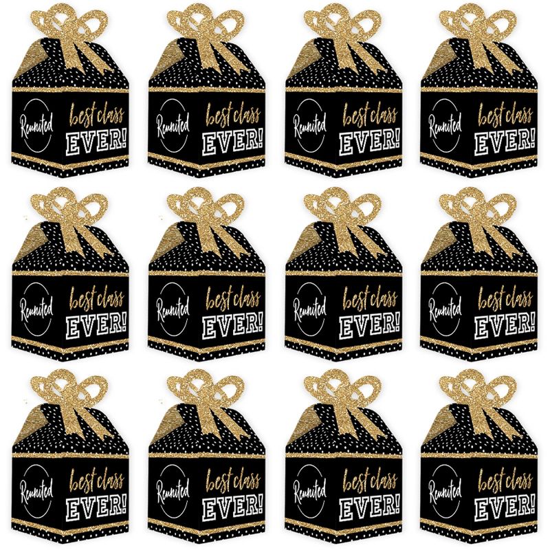Big Dot of Happiness Reunited - Square Favor Gift Boxes - School Class Reunion Party Bow Boxes - Set of 12