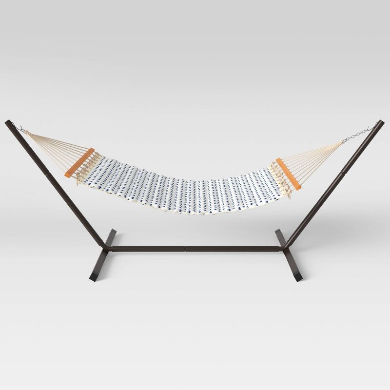 Sorbus Brazilian Double Hammock with Stand - Green, Blue Stripes