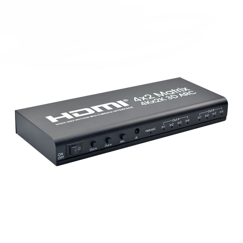 HDMI 4X2 matrix switcher HDMI splitter supports ARC 4Kx2K SPDIF coaxial stereo headphone audio output, with 5V power adapter
