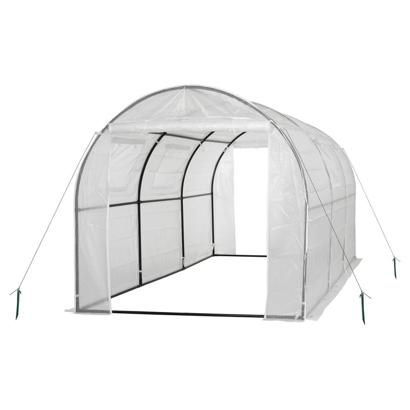Two Door Walk - In Tunnel Greenhouse With Ventilation Windows And Steel Frame &ndash; 15' X 6' X 6' - White - Ogrow