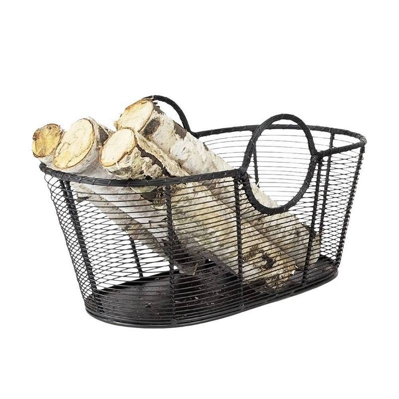 23"  Small Hand-Woven Steel Harvest Oval Basket Black - ACHLA Designs