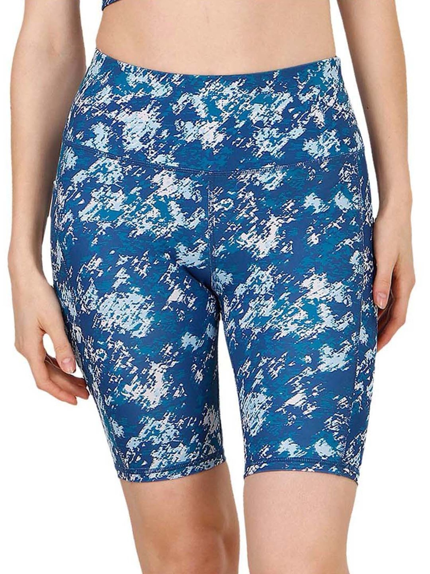 Soie Blue Printed High Rise Sports Shorts