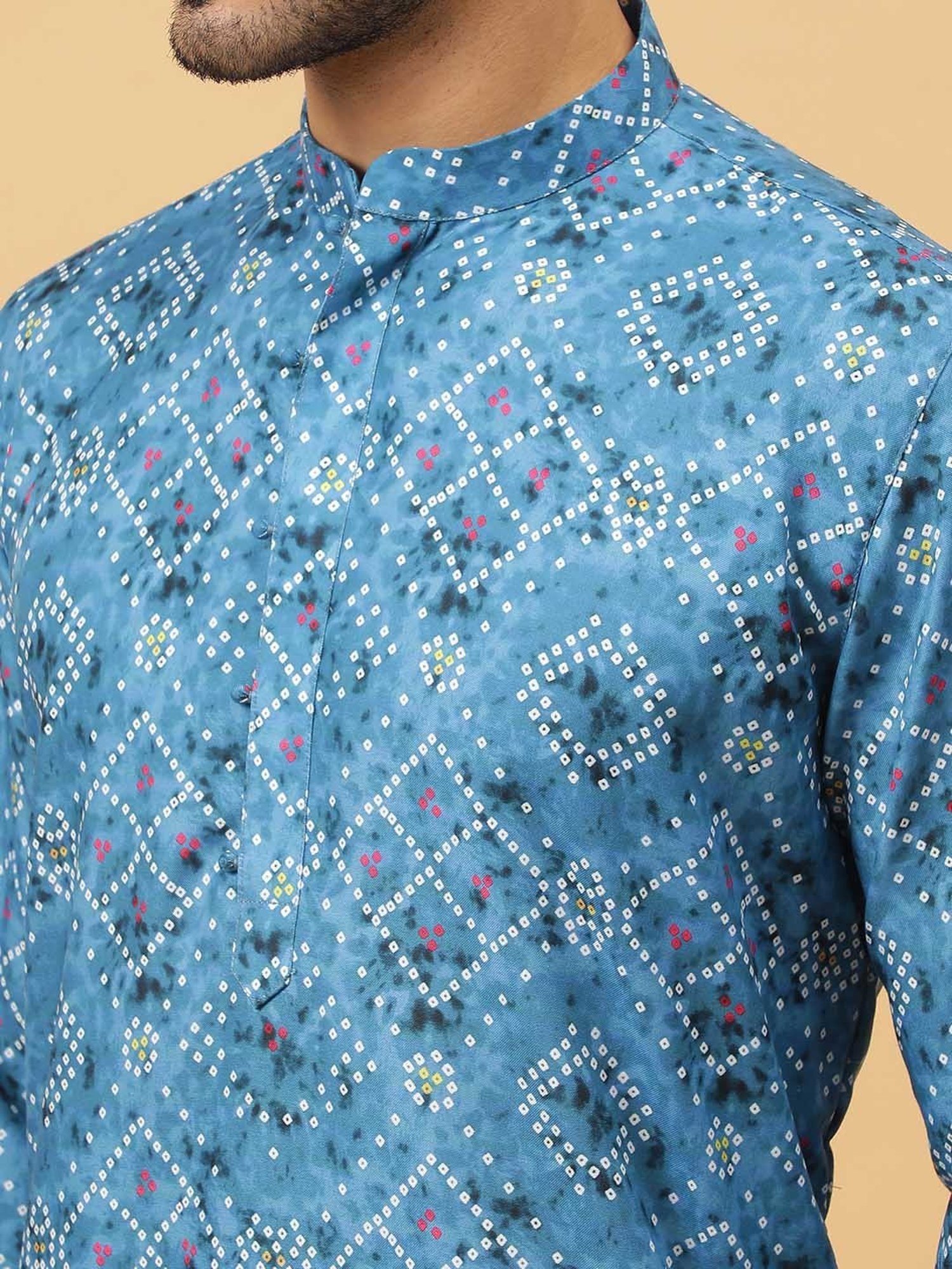 TABARD Blue & White Regular Fit Printed Kurta & Churidar Set