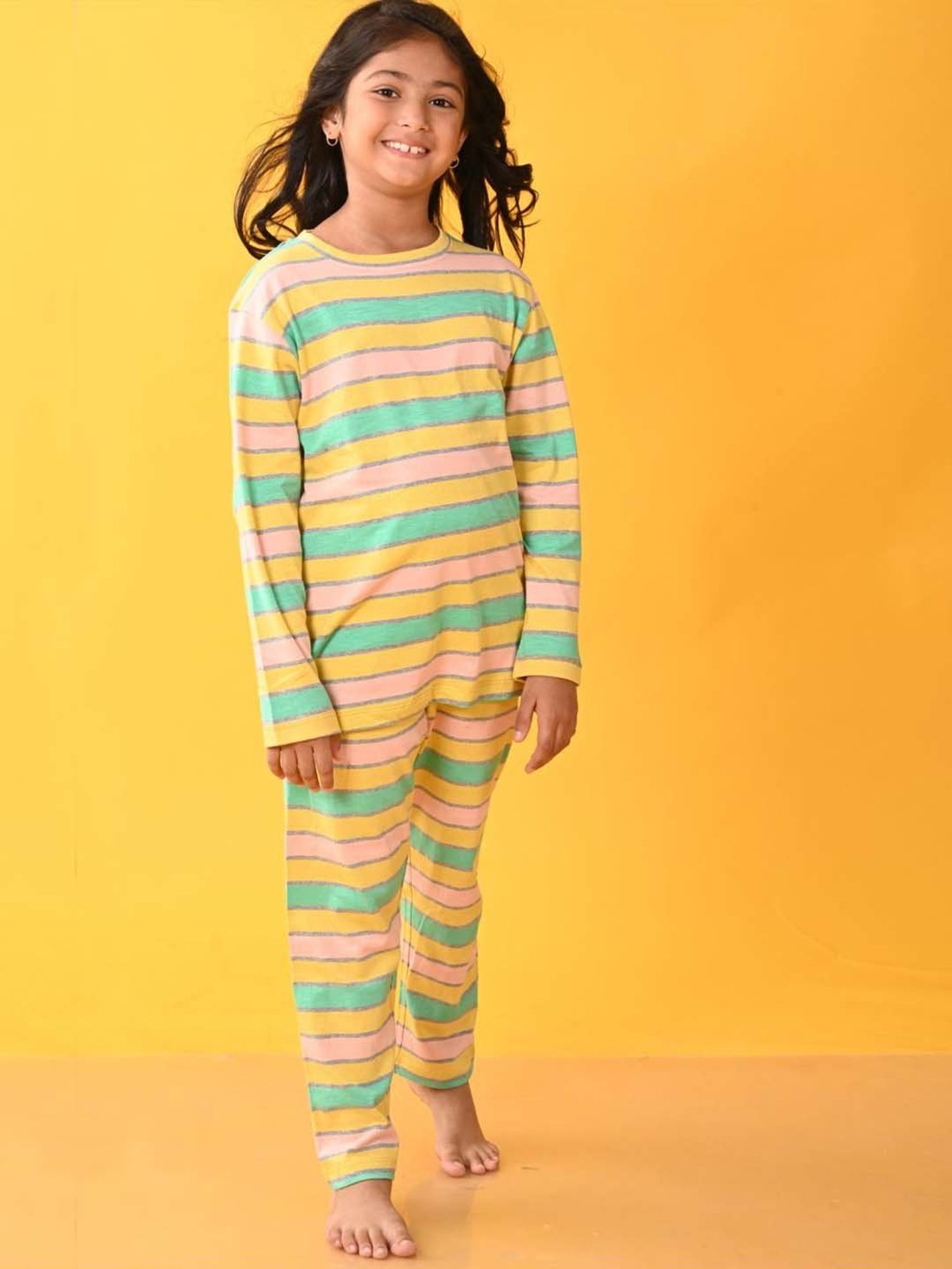 Anthrilo Kids Multicolour Cotton Striped Full Sleeves T-Shirt & Trouser