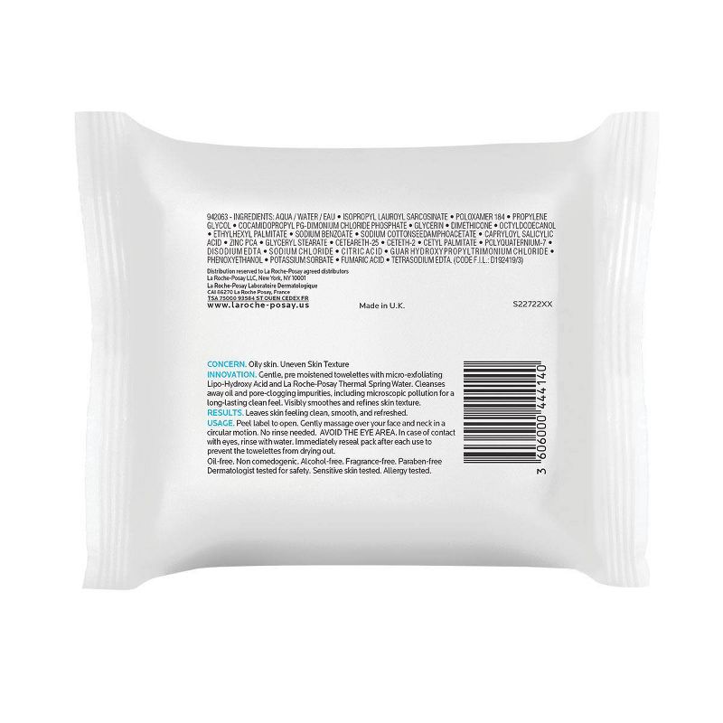 La Roche-Posay Effaclar Clarifying Oil-Free Cleansing Towelettes for Oily Skin Face Wipes - 25ct