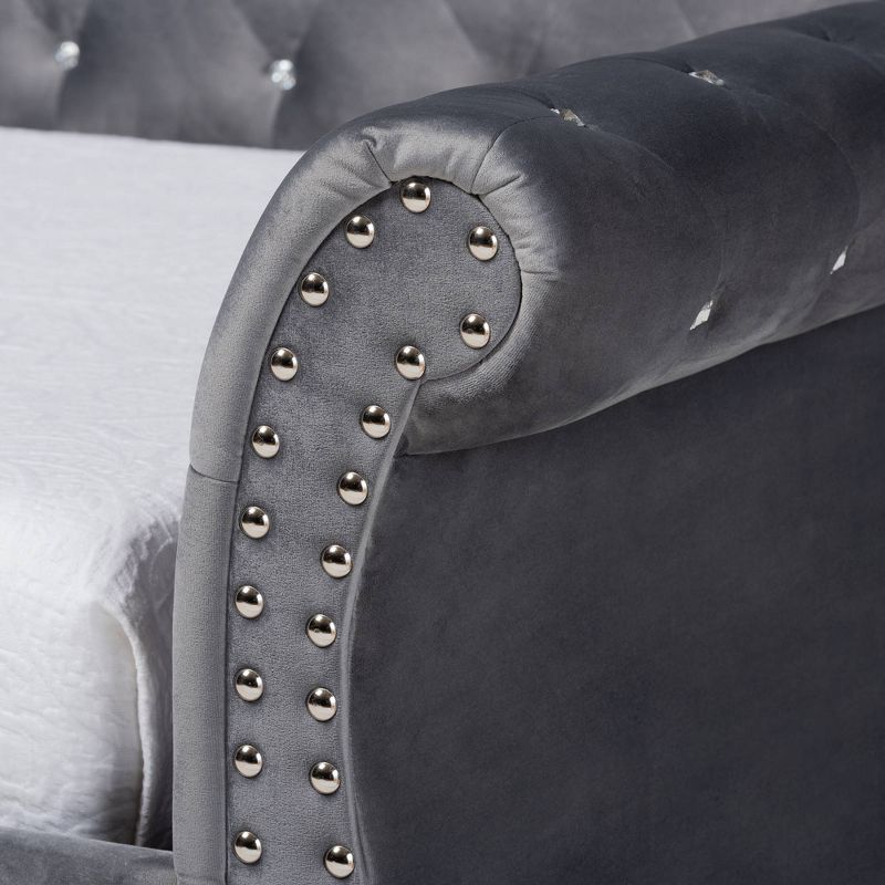 Twin Abbie Velvet Crystal Tufted Daybed with Trundle Gray - Baxton Studio