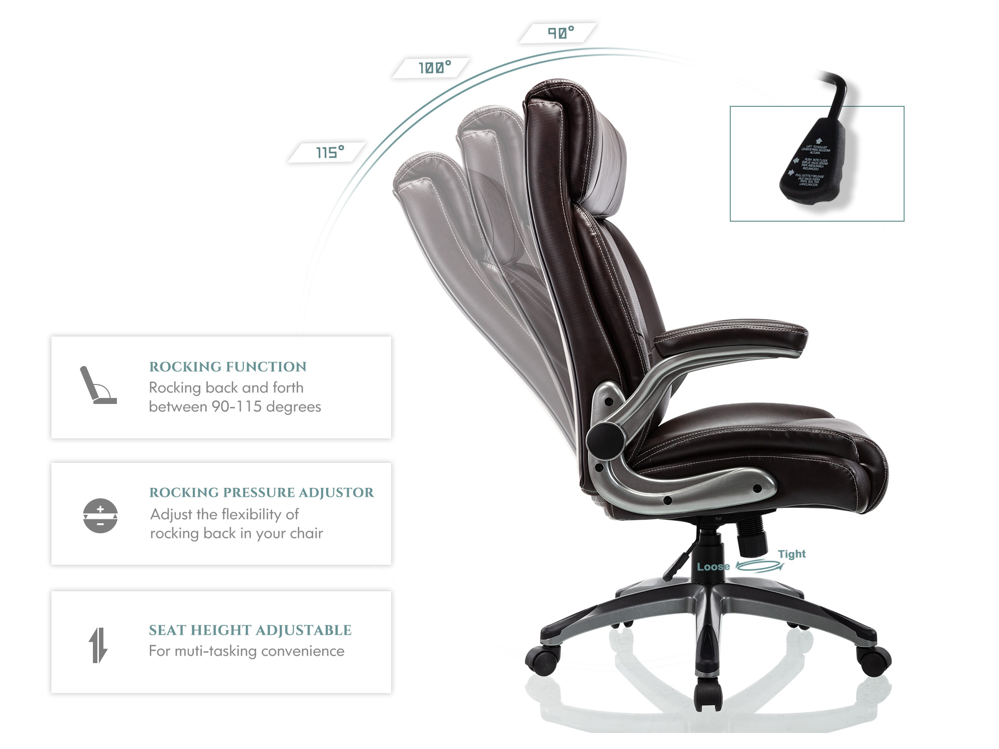 Height Adjustable High Back Computer Office Chair - Flip-Up Armrest Thick Padded Seat and Back Support, Swivel Bonded Leather Executive Task Chair