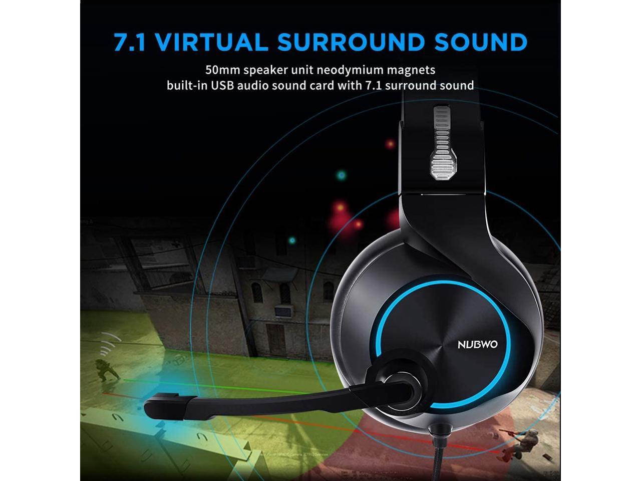 USB Gaming Headset with 7.1 Surround Sound Stereo, USB Headphones with Noise Canceling Mic & RGB Light, Compatible with PC, PS4 Console, Laptop