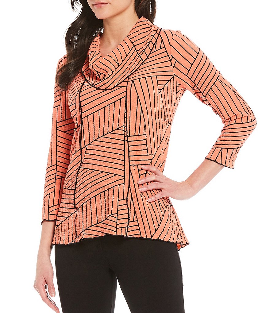 Ali Miles Crinkle Stripe Cowl Neck Tunic