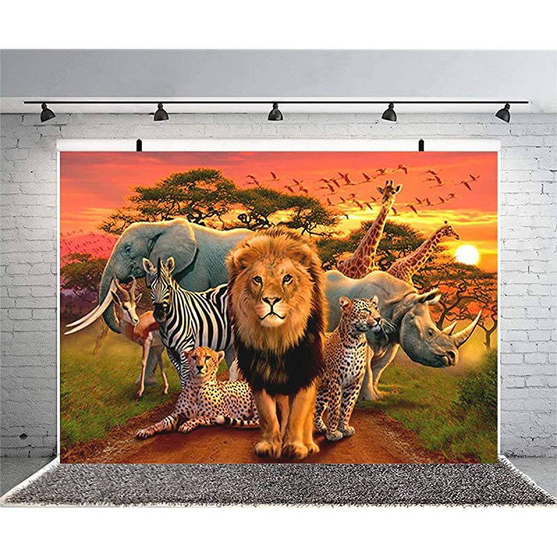 8x6ft African Safari Backdrop Tropical Jungle Desert Wild Animal Summer Forest Sunset Scenic Photography Background for Kids Baby Shower Birthday Cake Table Decoration Photo Booth Props(WP151)