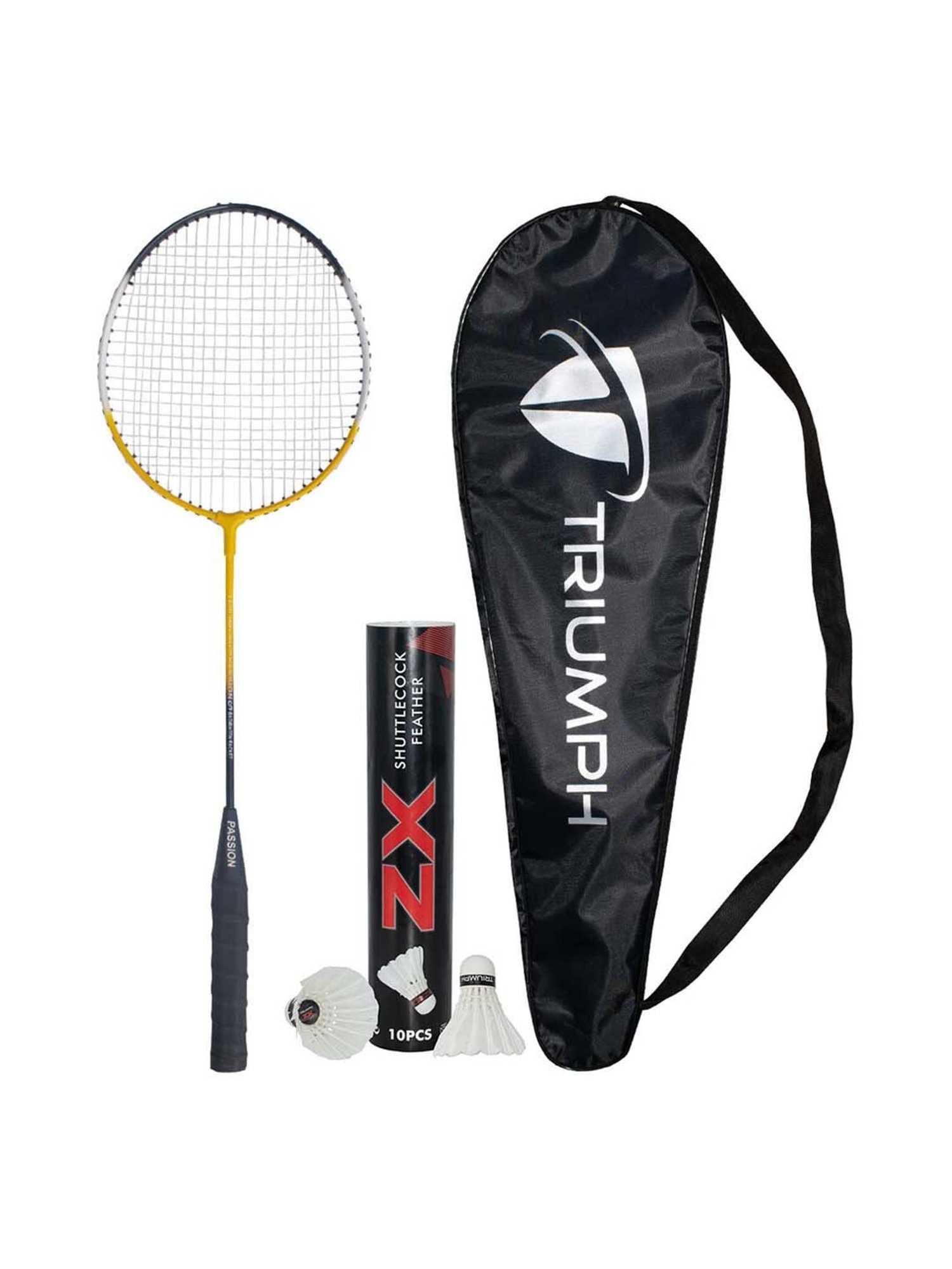 Triumph Multicolored Badminton Racquet with ZX Feather Shuttlecock for Men (10Pcs)