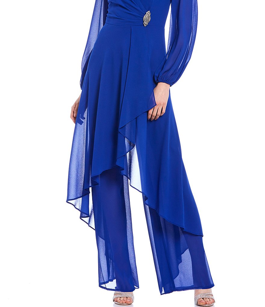 Marina Chiffon Overlay Long Sleeve V-Neck Jumpsuit