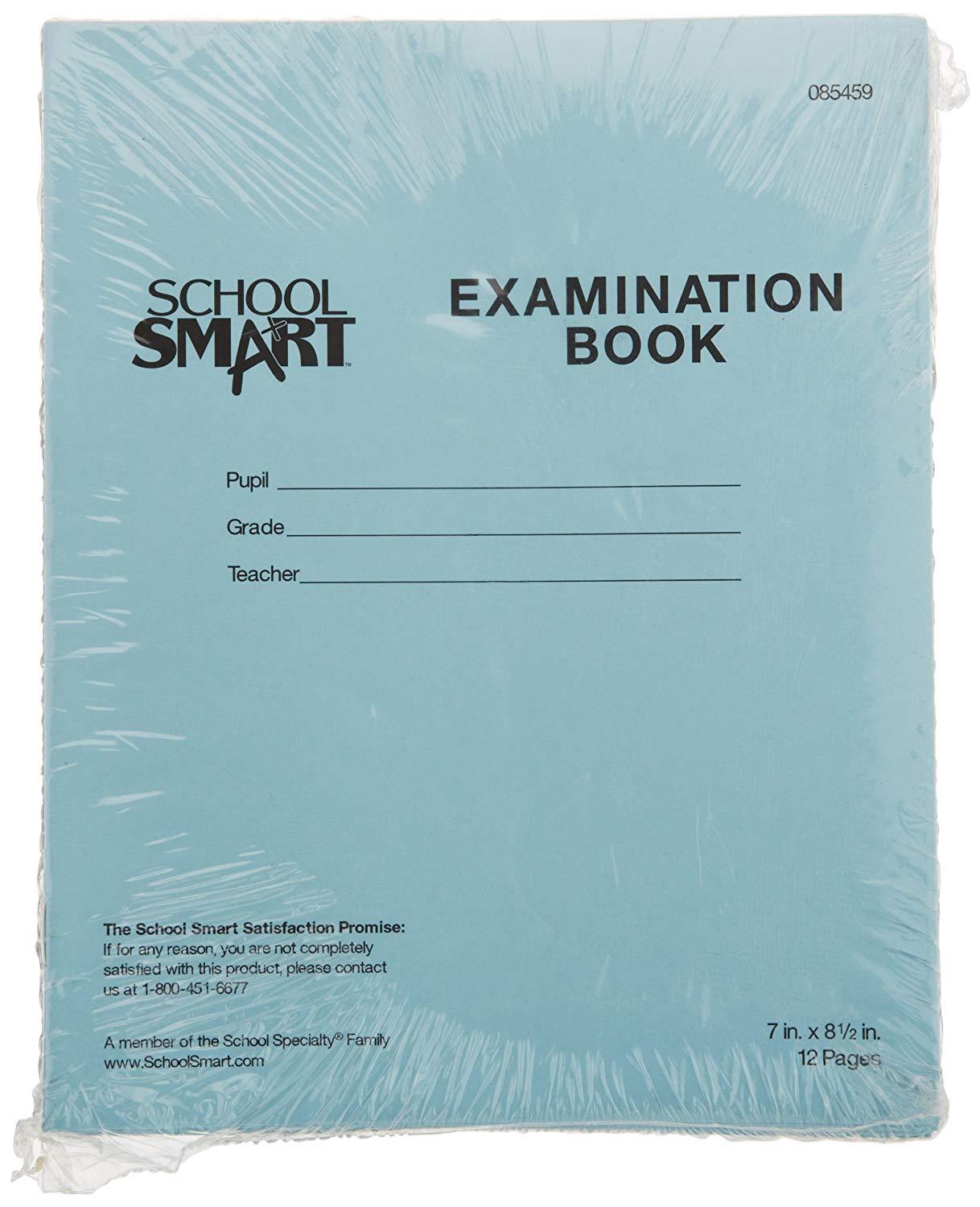 School Smart Examination Blue Book, 12 Pages, 7 x 8-1/2 Inches, 15 lbs, Pack of 50