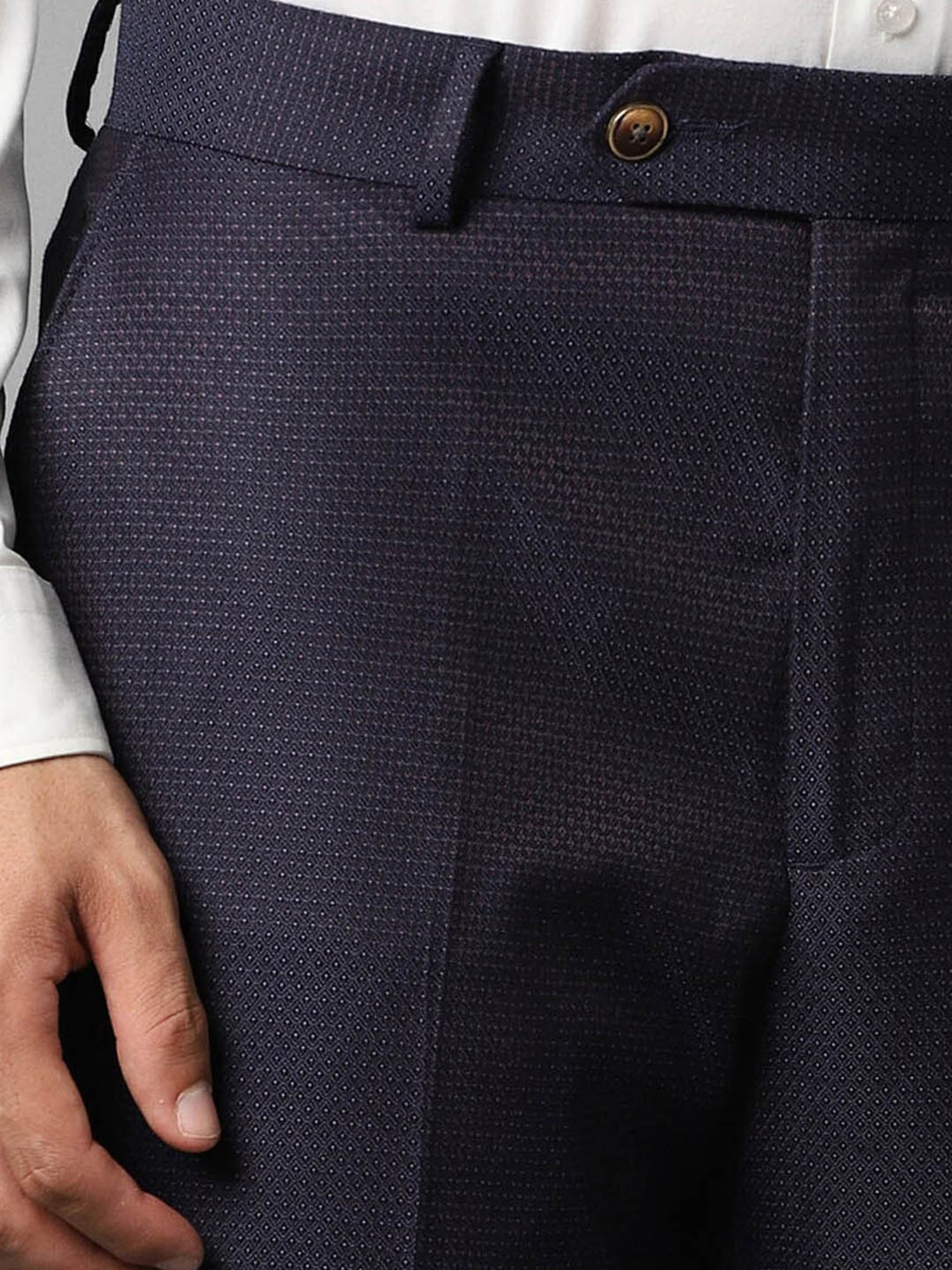 Louis Philippe Navy Blue Regular Fit Texture Two Piece Suit