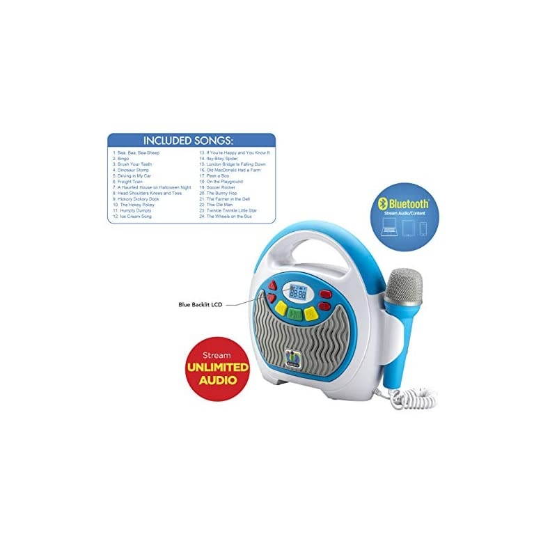 KIDdesigns Mother Goose Club Bluetooth Sing Along Portable MP3 Player Real Mic 24 Songs Storesup to 16 Hours of Music 1 GB Built in Memory USB Port