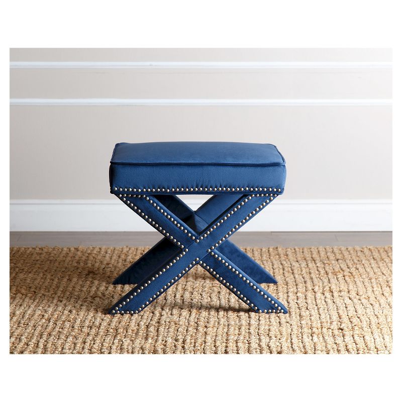 Evelyn Upholstered Nailhead Trim Ottoman Bench Blue - Abbyson Living