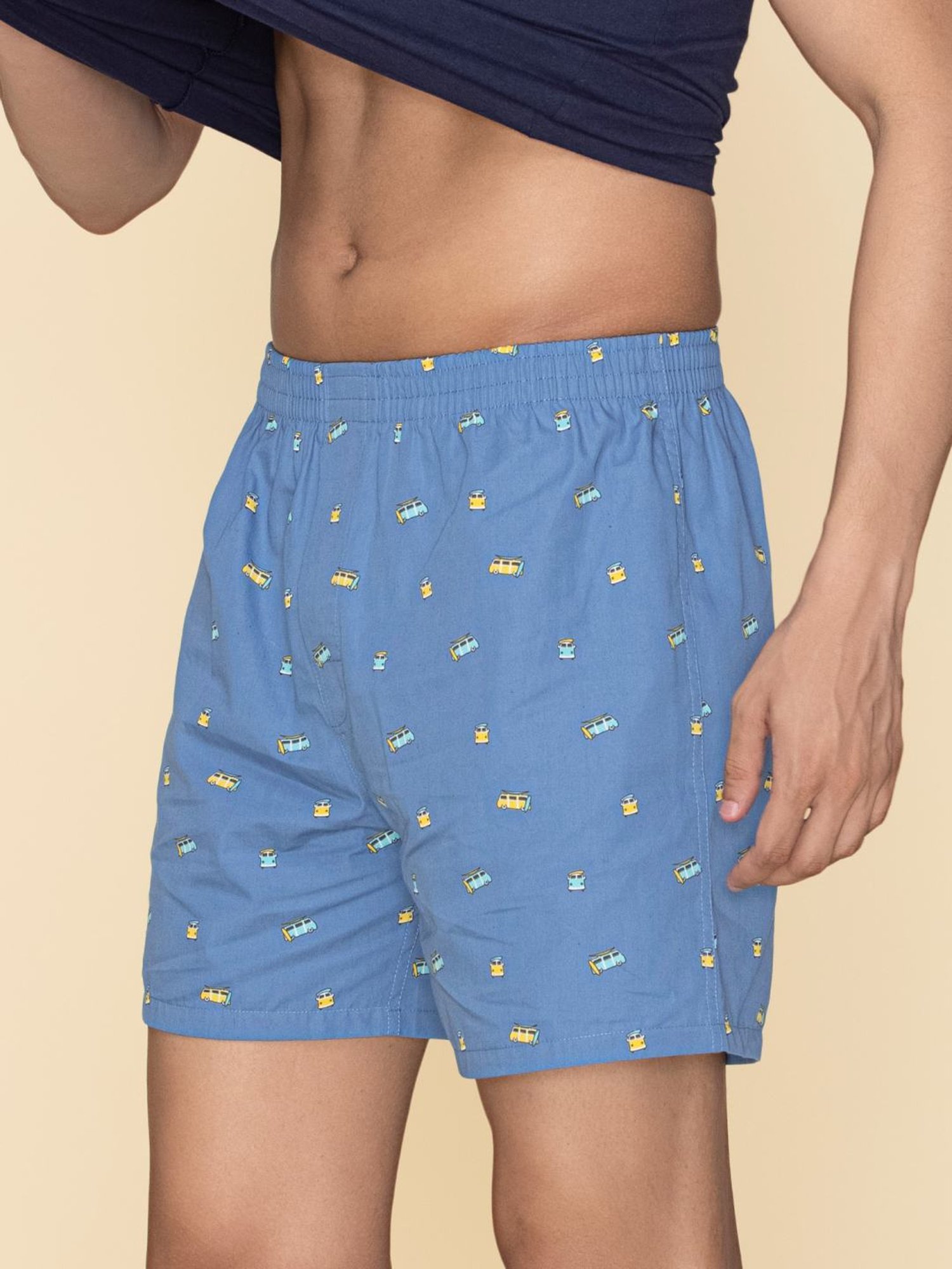 XYXX Surfboard Blue & Bus Blue Cotton Relaxed Fit Printed Boxers - Pack Of 2