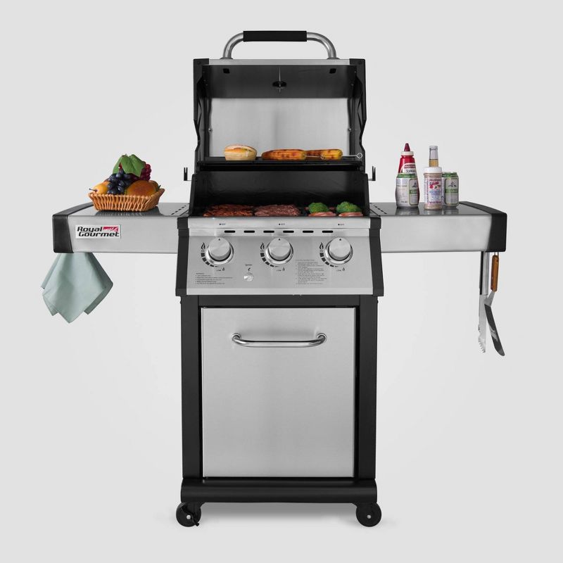 Stainless Steel 3 Burner Propane Gas Grill MG3000 Silver - Royal Gourmet