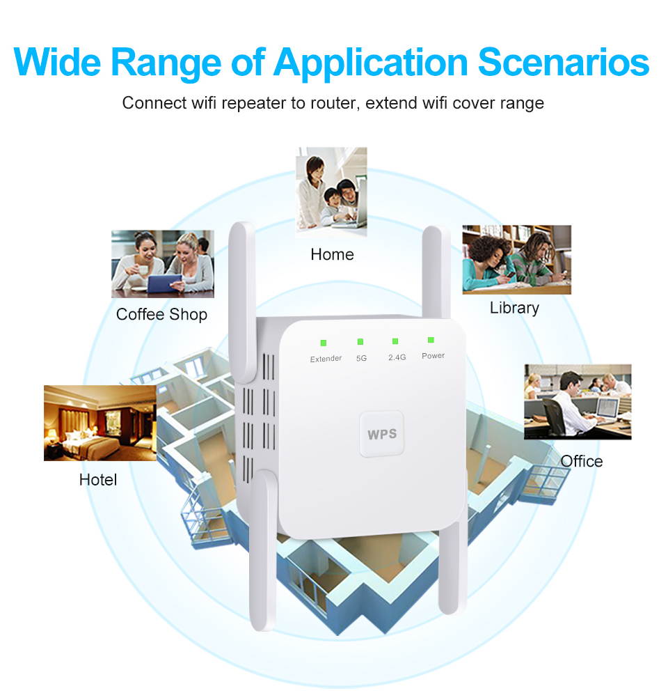 AC1200 Dual Band Wifi Repeater Wireless Range Extender 2.4G   300Mbps 5G 867Mbps Wall Repeater WiFi Amplifier Booster Home Networking Enhance Wifi Signal