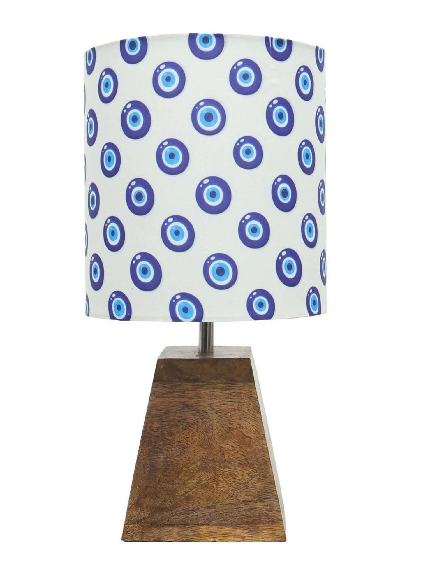 Homesake Turkish Evil Eye Multicolor Wood Pyramid Table Lamp with Fabric Lampshade