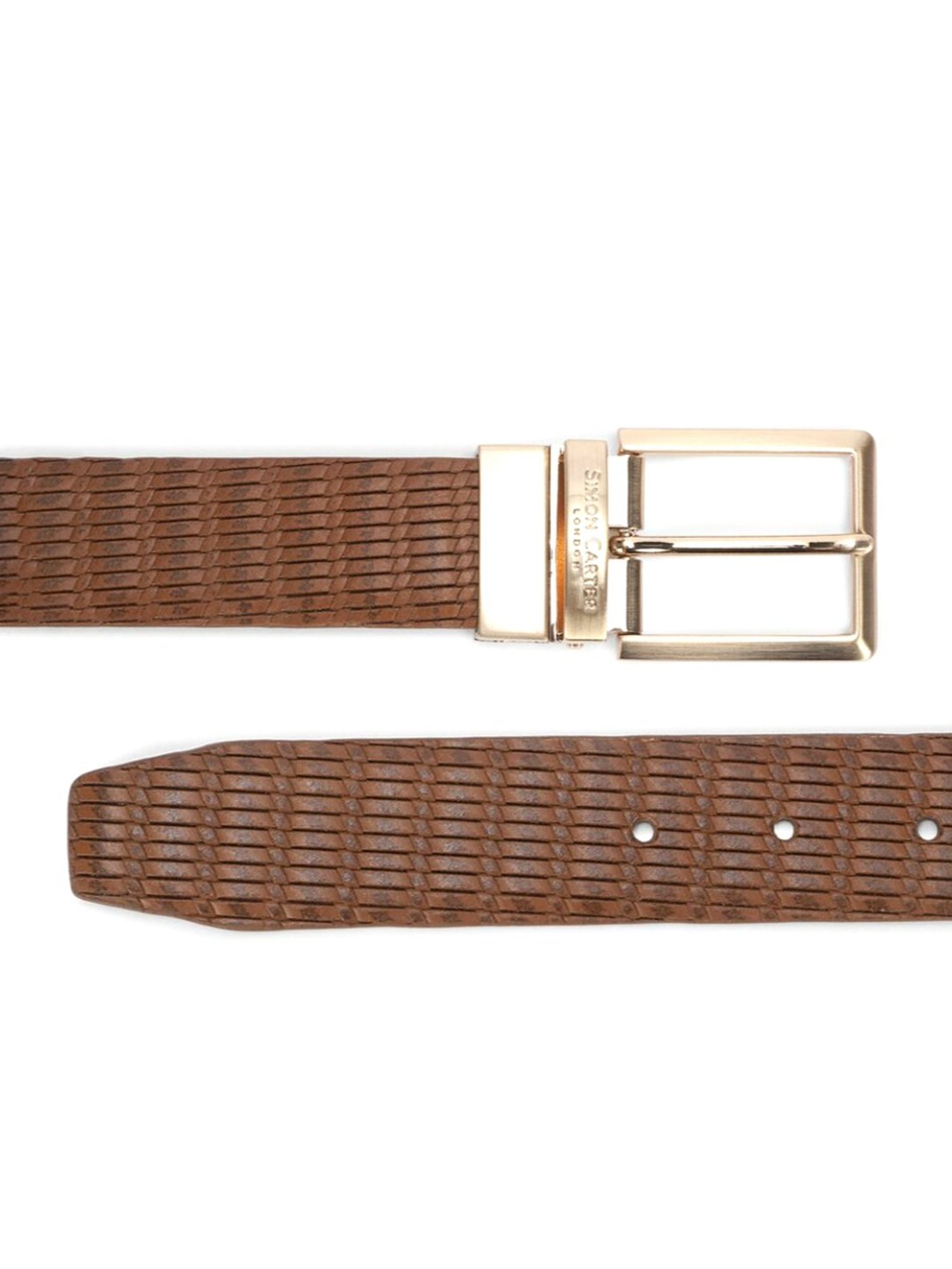 Simon Carter Brown Leather Textured Reversible Belt for Men