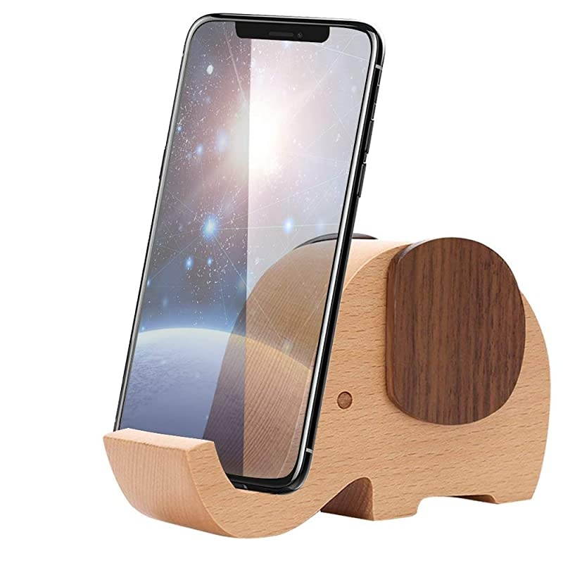 Cell Phone Stand, Wood Made Elephant Phone Stand for Smartphone with Pen Holder Desk Organizer (Small)