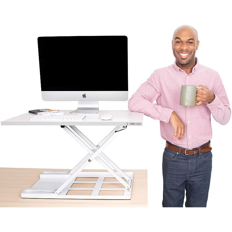 X-Elite Pro 28" Standing Desk Converter with Pneumatic Height-Adjustment - White - Stand Steady