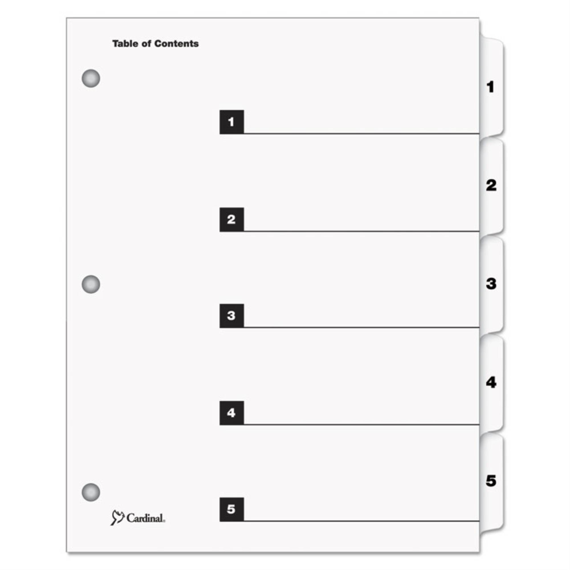 Cardinal QuickStep OneStep Printable Table of Contents and Dividers ,INDEX,QUICKSTEP,5TAB,WE