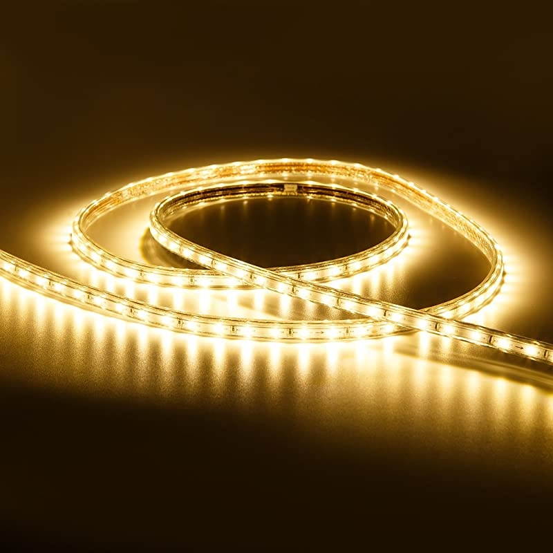 50ft/15m LED Lights Strip kit,Waterproof, 3000K Warm White,110V 2 Wire, Flexible, 900 Units SMD 2835 LEDs,UL Listed Power Supply,Indoor/Outdoor Use, Ideal for Backyards, Decorative Lighting