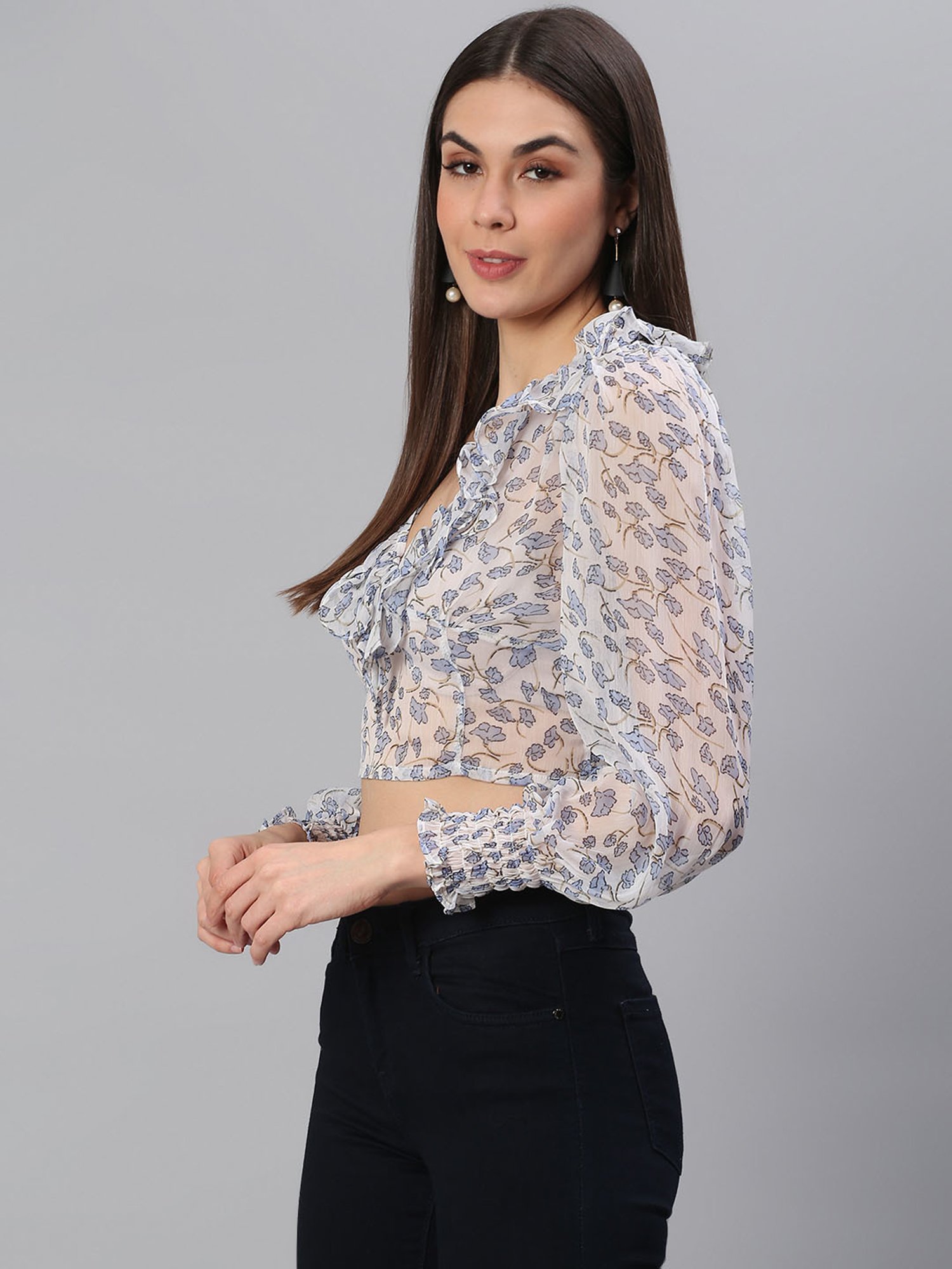 Cation White Printed Crop Top