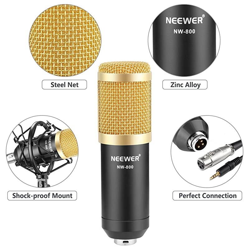 NW-800 Professional Studio Broadcasting & Recording Microphone Set Including (1)NW-800 Professional Condenser Microphone + (1)Microphone Shock Mount + (1)Ball-type Anti-wind Foam Cap + (1)Microphone