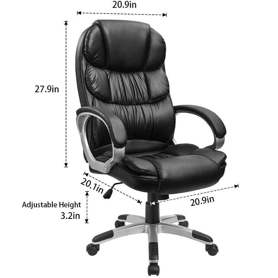Furmax High Back Office Chair Adjustable Ergonomic Desk Chair with Padded Armrests, Executive PU Leather Swivel Task Chair with Lumbar Support (Black)